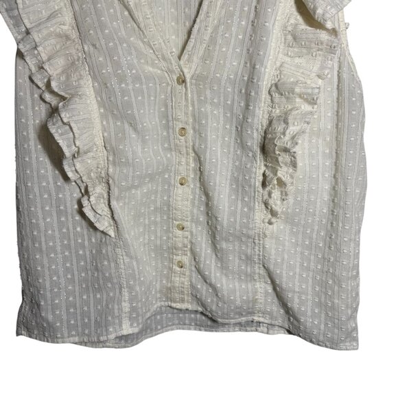 Pilcro Anthropology White Ruffle Sleeve Button-Down Blouse With Textured size sm - Picture 3 of 7